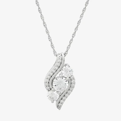 Womens White Cubic Zirconia Sterling Silver 18 Inch Pendant Necklace
