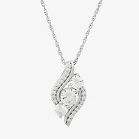 Womens White Cubic Zirconia Sterling Silver 18 Inch Pendant Necklace
