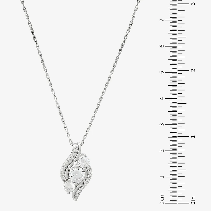 Womens White Cubic Zirconia Sterling Silver 18 Inch Pendant Necklace