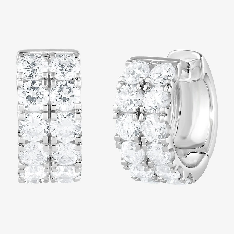 (G / Si1-Si2) Womens 2 CT. T.W. Lab Grown White Diamond Sterling Silver 13.2mm Hoop Earrings