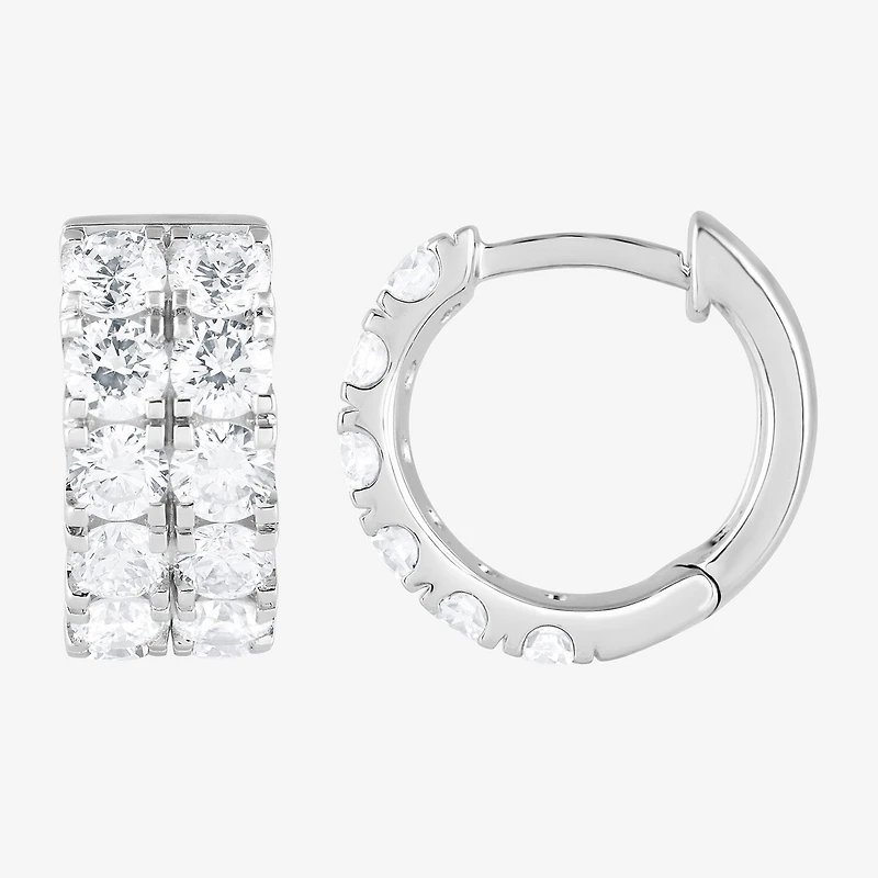 (G / Si1-Si2) Womens 2 CT. T.W. Lab Grown White Diamond Sterling Silver 13.2mm Hoop Earrings