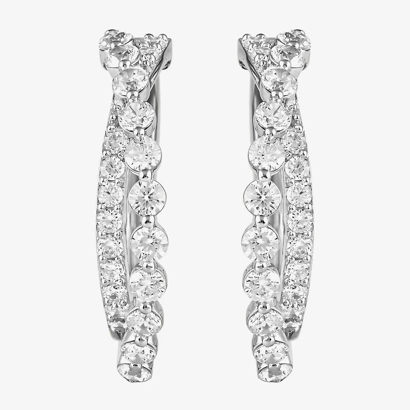 (I / I2) Womens 2 CT. T.W. Lab Grown White Diamond Sterling Silver 27.4mm Hoop Earrings