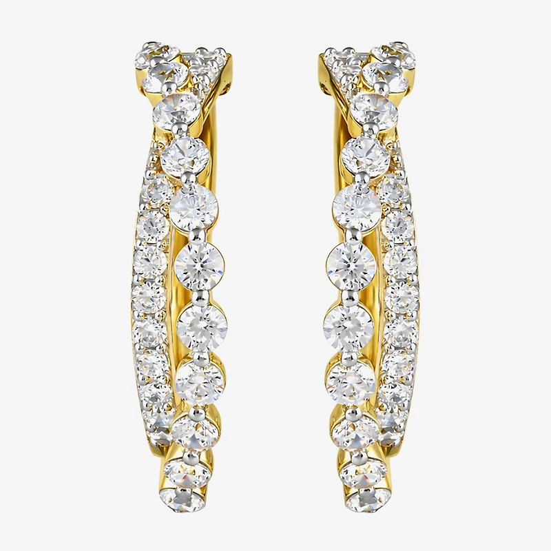 (I / I2) Womens 2 CT. T.W. Lab Grown White Diamond 14K Gold Over Silver 27.4mm Hoop Earrings