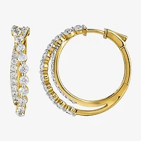 (I / I2) Womens 2 CT. T.W. Lab Grown White Diamond 14K Gold Over Silver 27.4mm Hoop Earrings