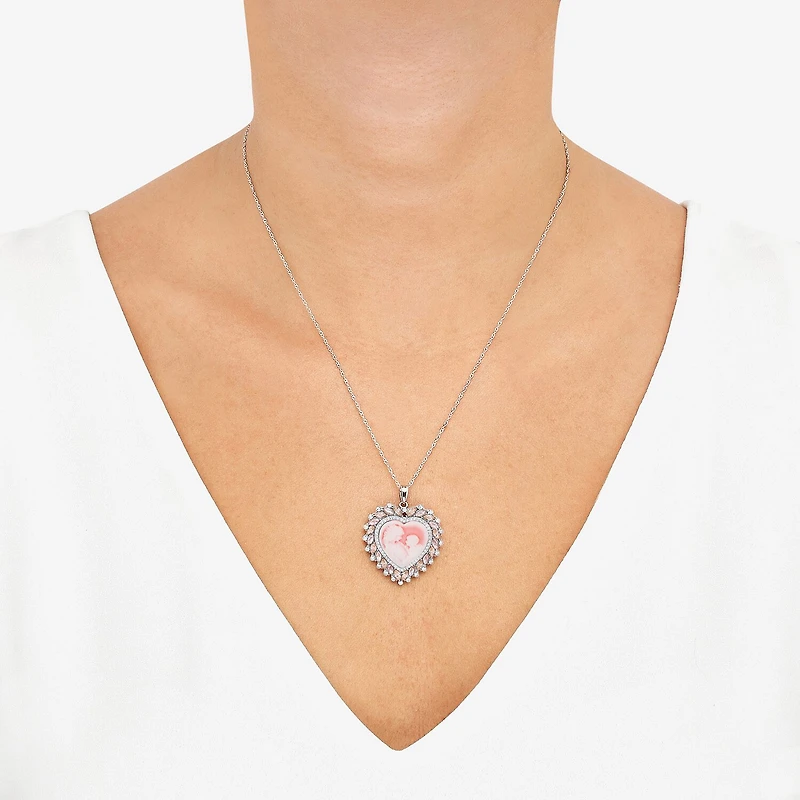 Womens Multi Color Crystal Sterling Silver Heart 18 Inch Pendant Necklace