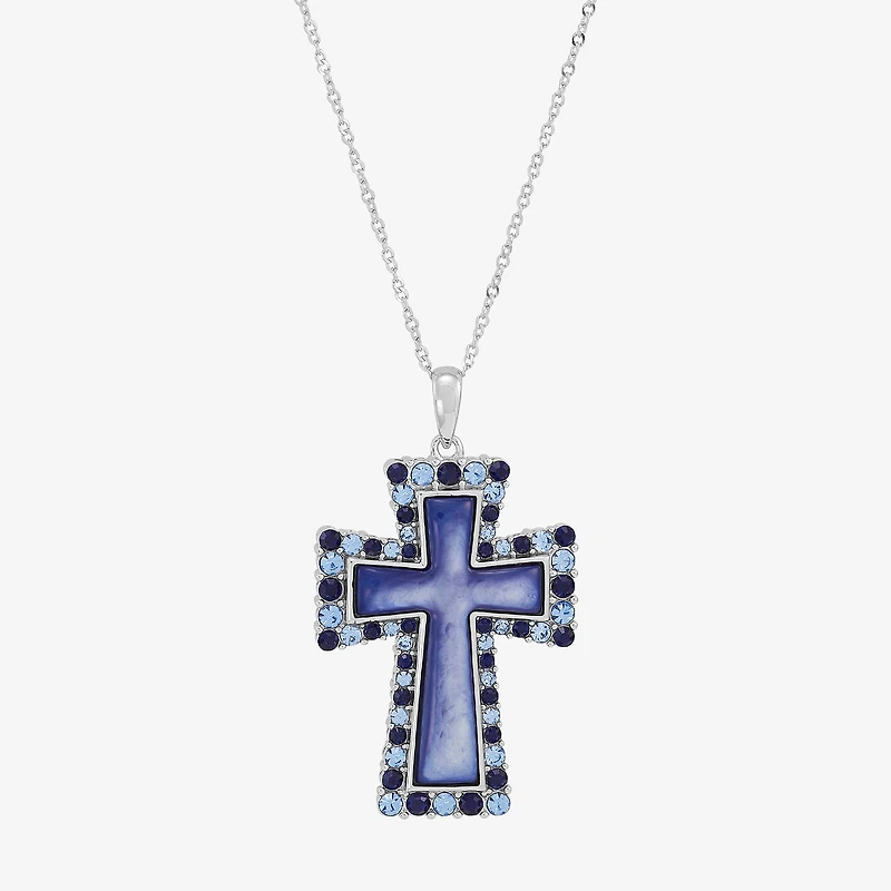 Cross Womens Multi Color Crystal Sterling Silver Cross 18 Inch Pendant Necklace