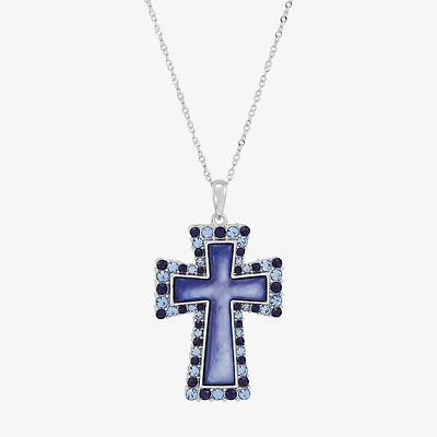 Cross Womens Multi Color Crystal Sterling Silver Cross 18 Inch Pendant Necklace