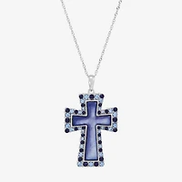 Cross Womens Multi Color Crystal Sterling Silver Cross 18 Inch Pendant Necklace