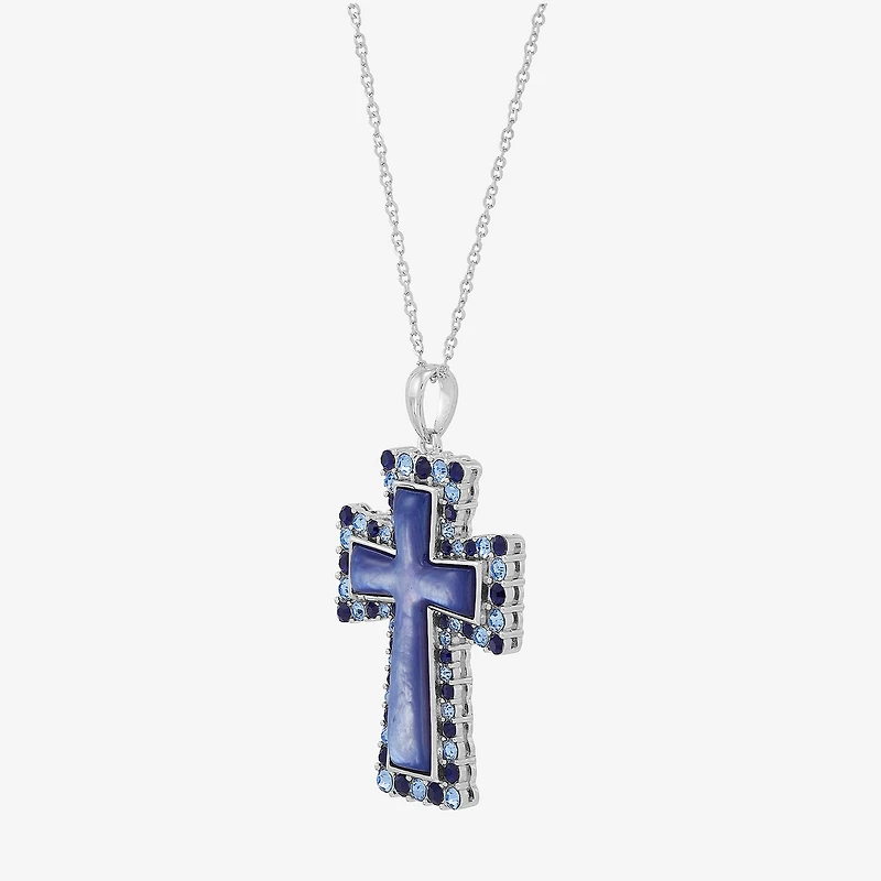 Cross Womens Multi Color Crystal Sterling Silver Cross 18 Inch Pendant Necklace