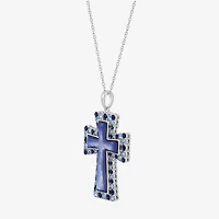 Cross Womens Multi Color Crystal Sterling Silver Cross 18 Inch Pendant Necklace