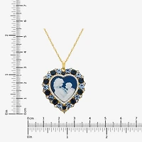 Womens Multi Color Crystal 18K Gold Over Silver Heart 18 Inch Pendant Necklace