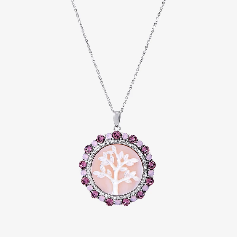 Womens Multi Color Crystal Sterling Silver Round 18 Inch Pendant Necklace