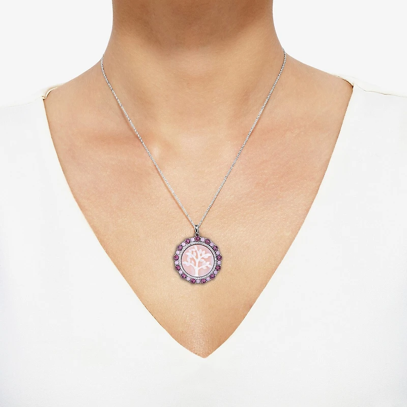 Womens Multi Color Crystal Sterling Silver Round 18 Inch Pendant Necklace