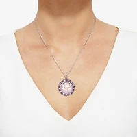 Womens Multi Color Crystal Sterling Silver Round 18 Inch Pendant Necklace