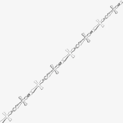 Limited Quantities! Womens Sterling Silver 7.5 Inch Solid Link Cross Chain Bracelet