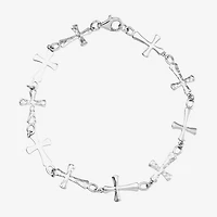 Limited Quantities! Womens Sterling Silver 7.5 Inch Solid Link Cross Chain Bracelet