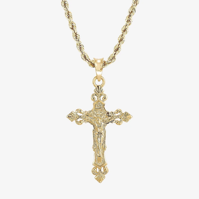 Limited Quantities! Mens 10K Gold Cross 22 Inch Pendant Necklace