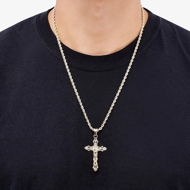 Limited Quantities! Mens 10K Gold Cross 22 Inch Pendant Necklace