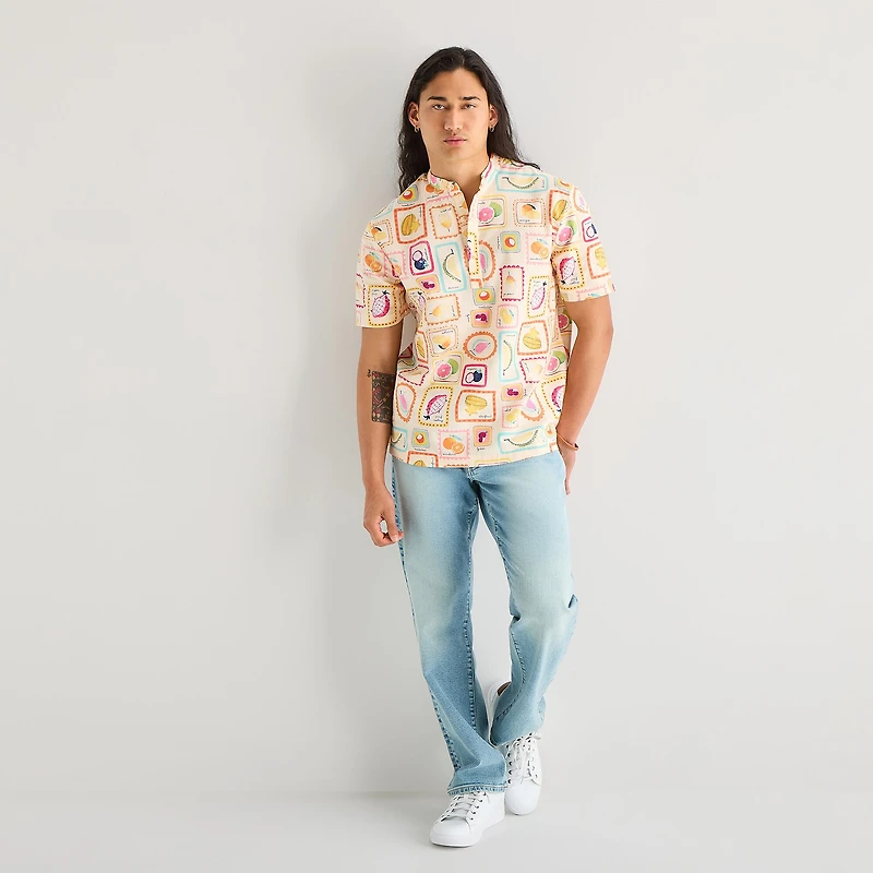Hope & Wonder AAPI Mens Open Neck Short Sleeve Pullover Shirt