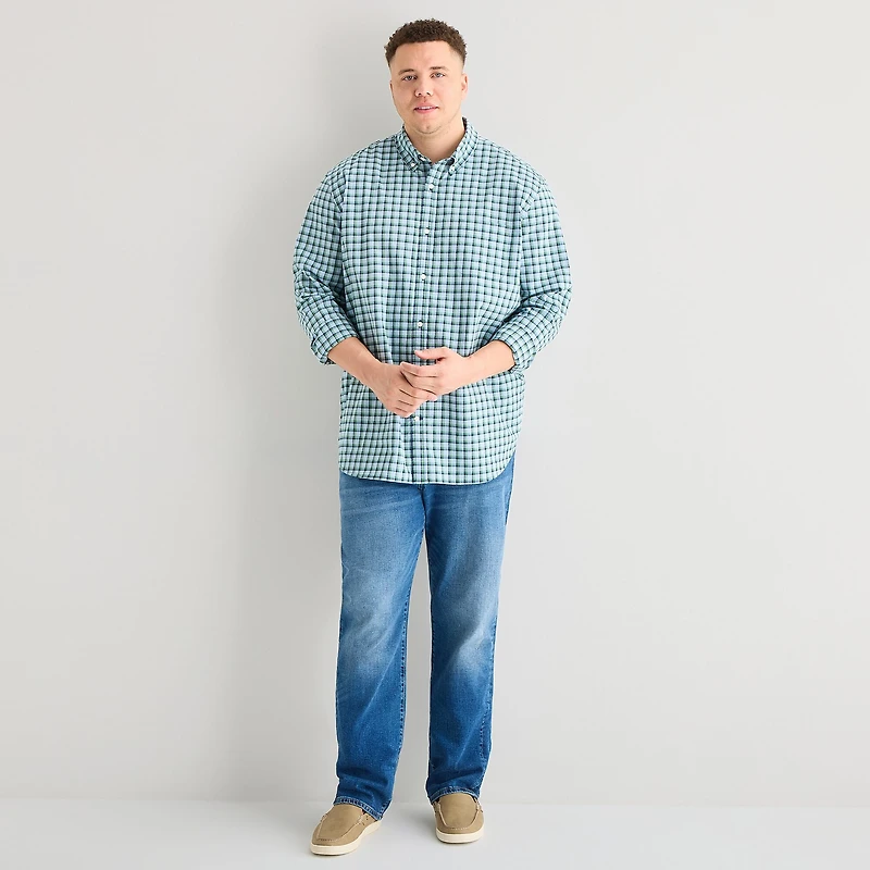 St. John's Bay Everyday Stretch Mens Long Sleeve Classic Fit Big and Tall Button-Down Shirt