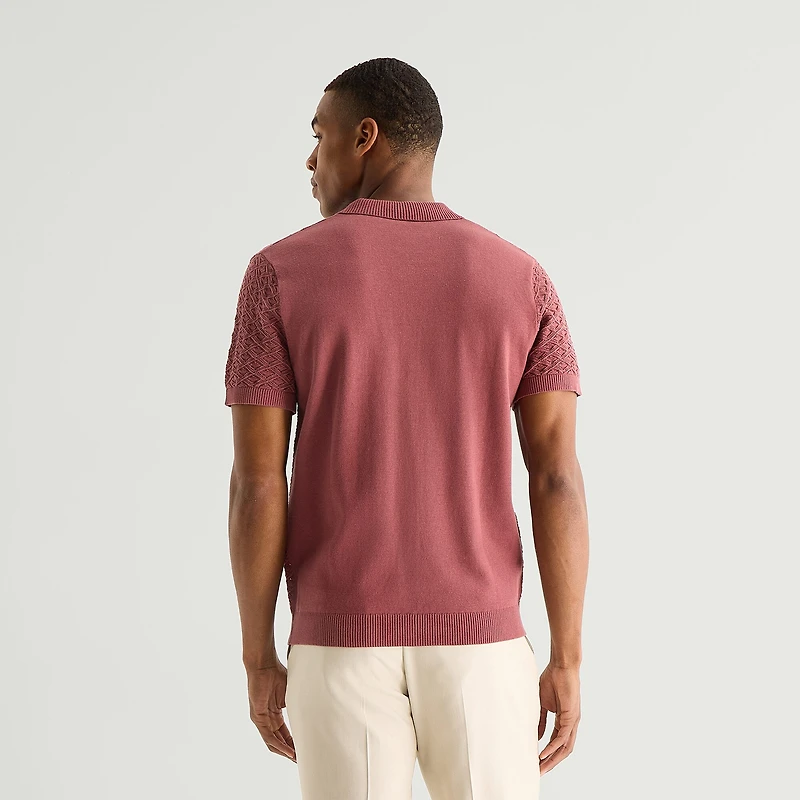 J. Ferrar Button Front Mens Short Sleeve Polo Sweater