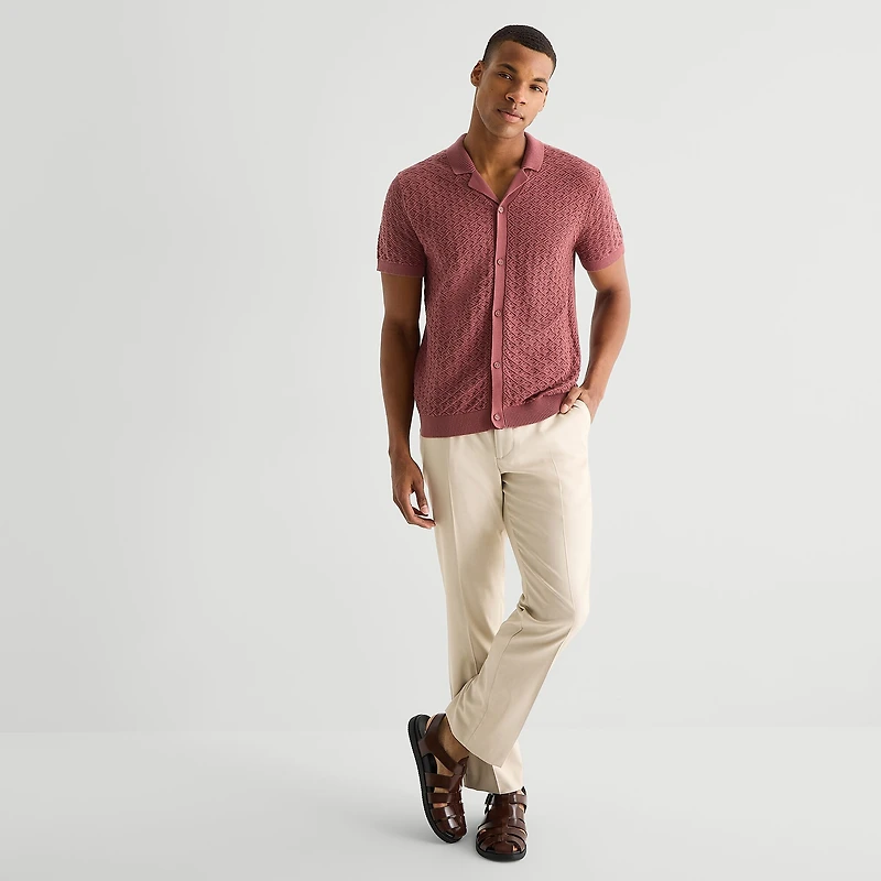J. Ferrar Button Front Mens Short Sleeve Polo Sweater