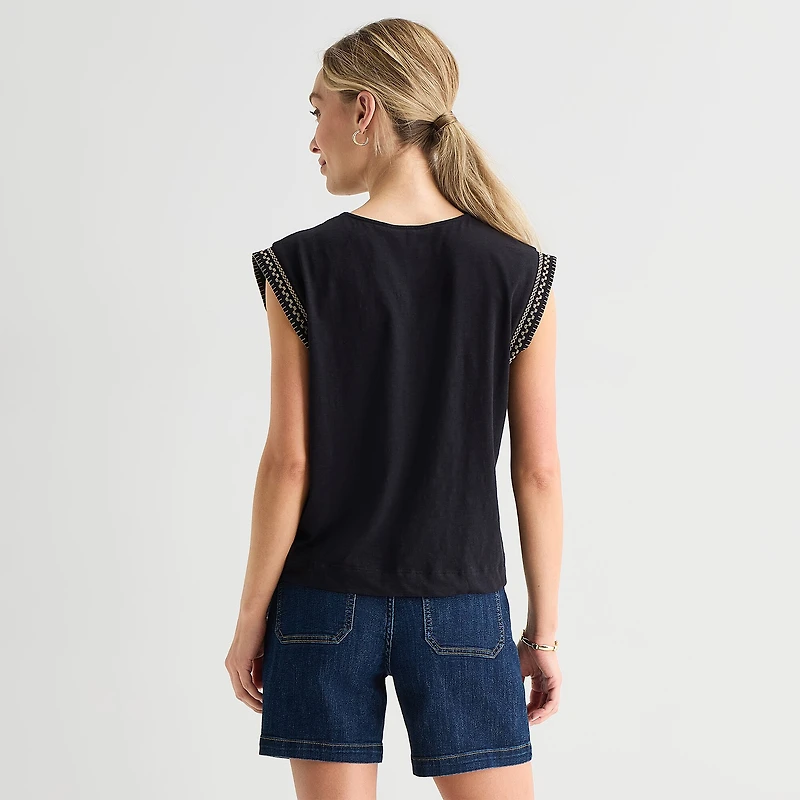 Liz Claiborne Womens Round Neck Sleeveless Blouse