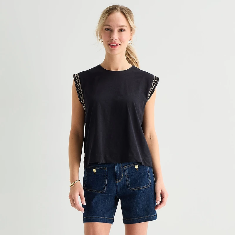 Liz Claiborne Womens Round Neck Sleeveless Blouse
