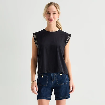 Liz Claiborne Womens Round Neck Sleeveless Blouse