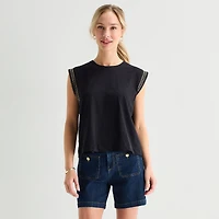 Liz Claiborne Womens Round Neck Sleeveless Blouse