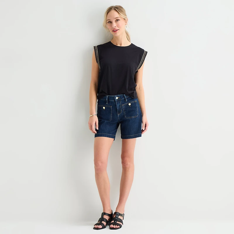 Liz Claiborne Womens Round Neck Sleeveless Blouse