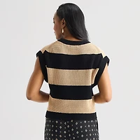 Liz Claiborne Womens Crew Neck Short Sleeve Pullover Sweater