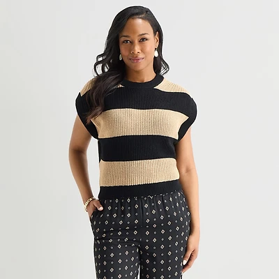 Liz Claiborne Womens Crew Neck Short Sleeve Pullover Sweater