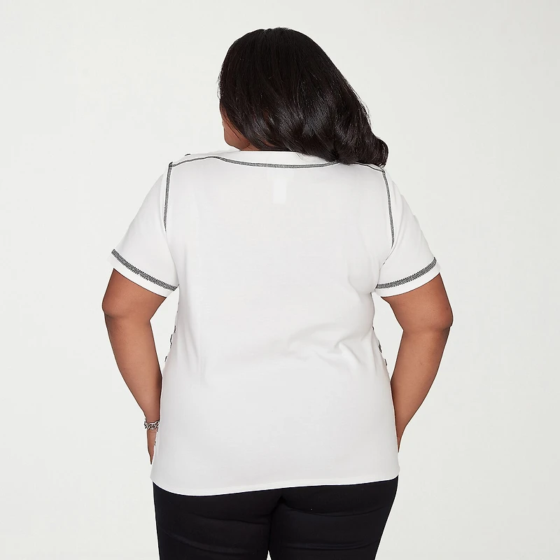 Alfred Dunner Crowd Pleaser Womens Plus Crew Neck Short Sleeve T-Shirt