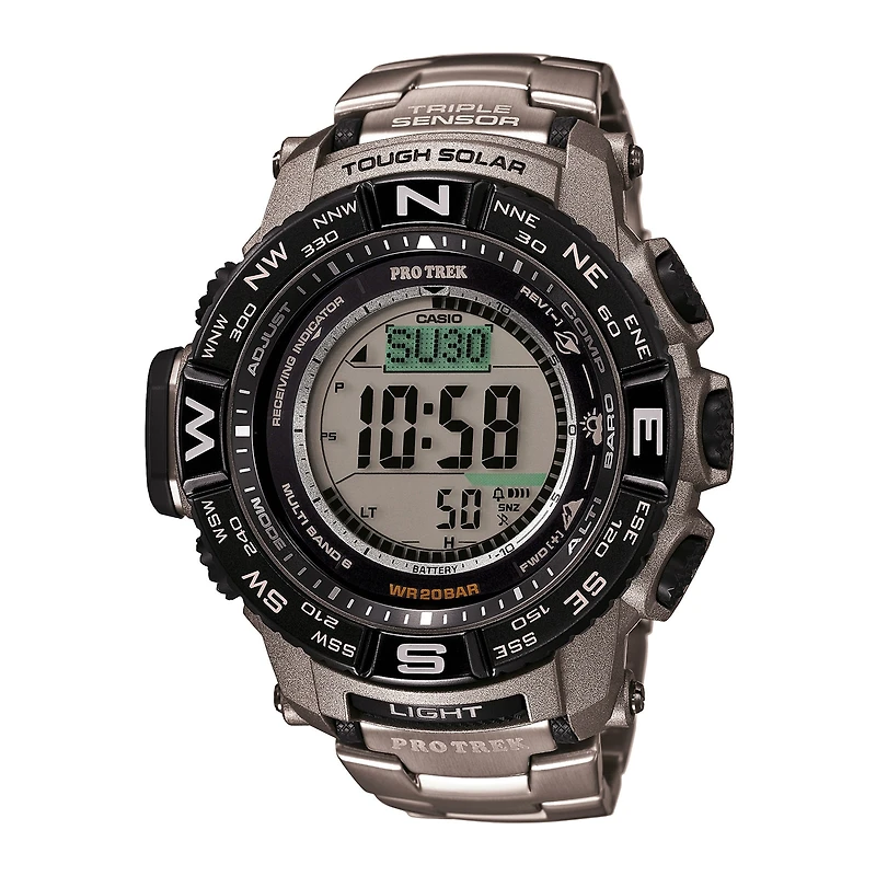 Casio Pro Trek Mens Atomic Time Digital Silver Tone Strap Watch Prw3500t-7cr