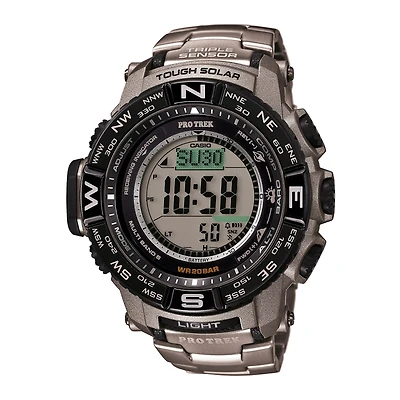 Casio Pro Trek Mens Atomic Time Digital Silver Tone Strap Watch Prw3500t-7cr