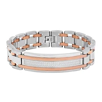 Mens Cubic Zirconia Two Tone Stainless Steel ID Bracelet