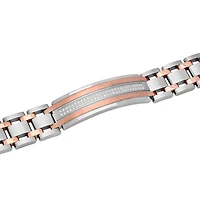 Mens Cubic Zirconia Two Tone Stainless Steel ID Bracelet