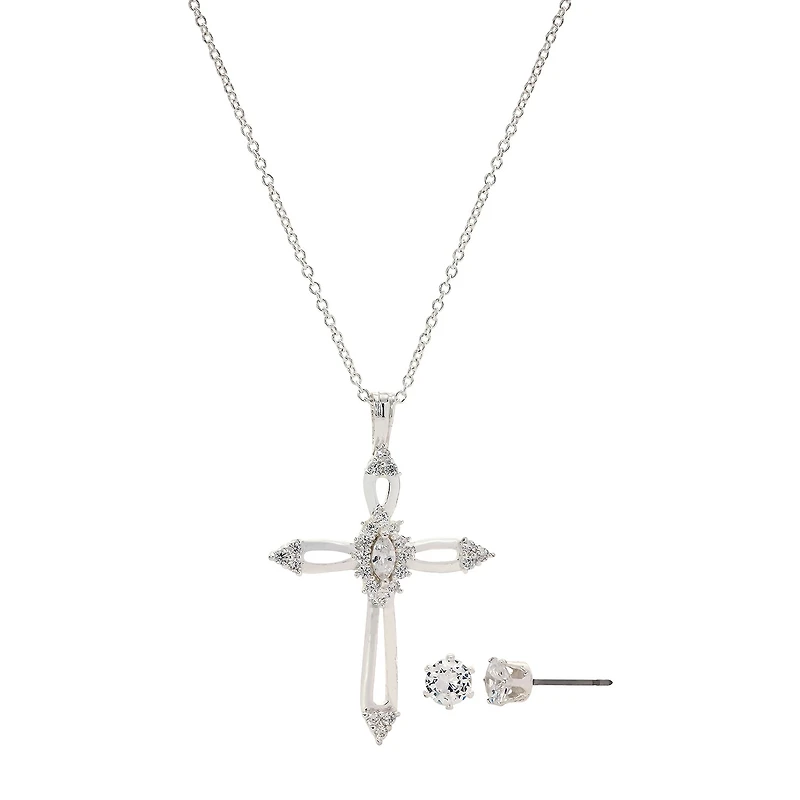 Sparkle Allure Womens White Cubic Zirconia Pure Silver Over Brass Cross 2-pc. Jewelry Set