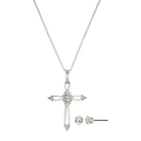 Sparkle Allure Womens White Cubic Zirconia Pure Silver Over Brass Cross 2-pc. Jewelry Set
