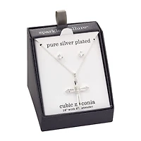 Sparkle Allure Womens White Cubic Zirconia Pure Silver Over Brass Cross 2-pc. Jewelry Set