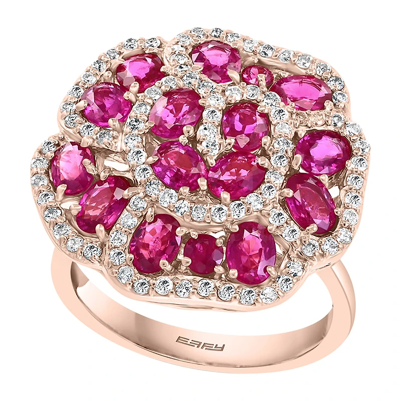 LIMITED QUANTITIES! Effy Final Call Womens Lead Glass-Filled Red Ruby 14K Rose Gold Cocktail Ring