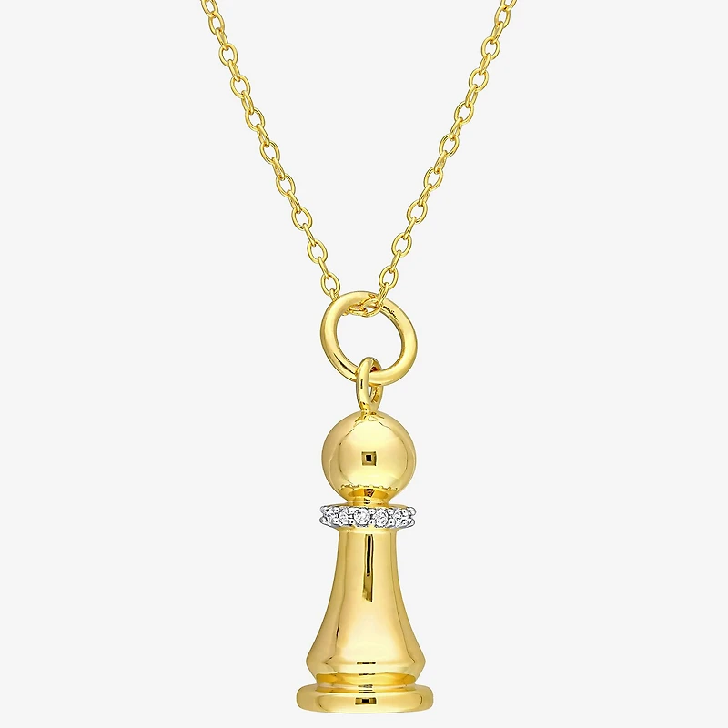 Womens Diamond Accent Genuine White 18K Gold Over Silver 18 Inch Pendant Necklace