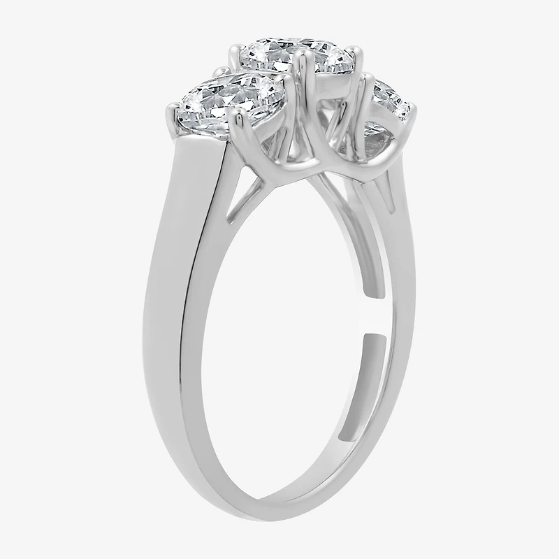 (G / SI1-SI2) Womens 2 1/4 CT. T.W. Lab Grown White Diamond 10K Gold Round 3-Stone Engagement Ring