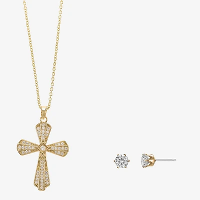 Sparkle Allure Womens Cubic Zirconia 14K Gold Over Brass Cross 2-pc. Jewelry Set