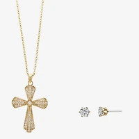 Sparkle Allure Womens Cubic Zirconia 14K Gold Over Brass Cross 2-pc. Jewelry Set