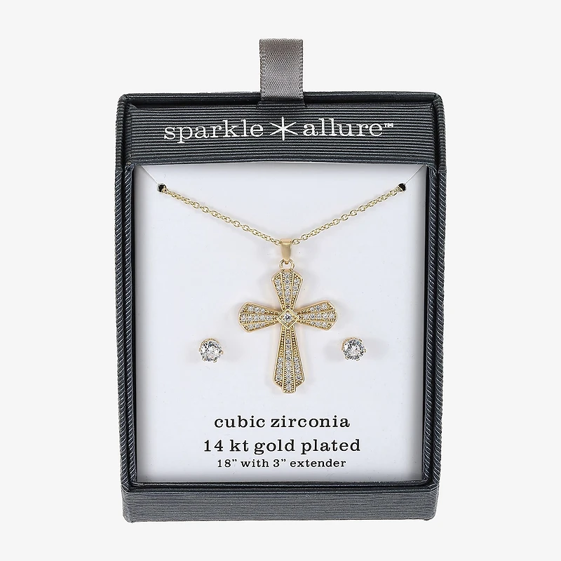 Sparkle Allure Womens Cubic Zirconia 14K Gold Over Brass Cross 2-pc. Jewelry Set