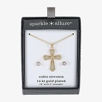 Sparkle Allure Womens Cubic Zirconia 14K Gold Over Brass Cross 2-pc. Jewelry Set