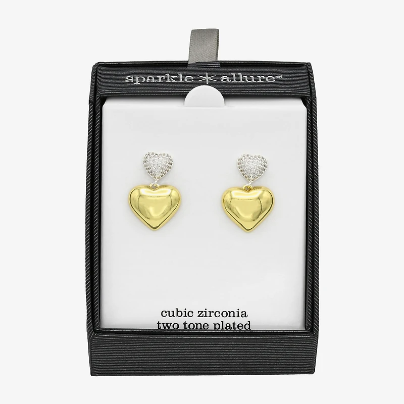 Sparkle Allure Womens Cubic Zirconia 14K Gold Over Brass Pure Silver Over Brass Heart Drop Earrings