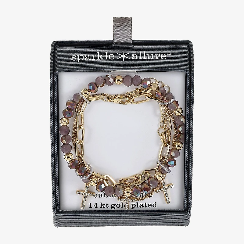 Sparkle Allure Womens 3-pc. Purple Glass 14K Gold Over Brass Bracelet Set